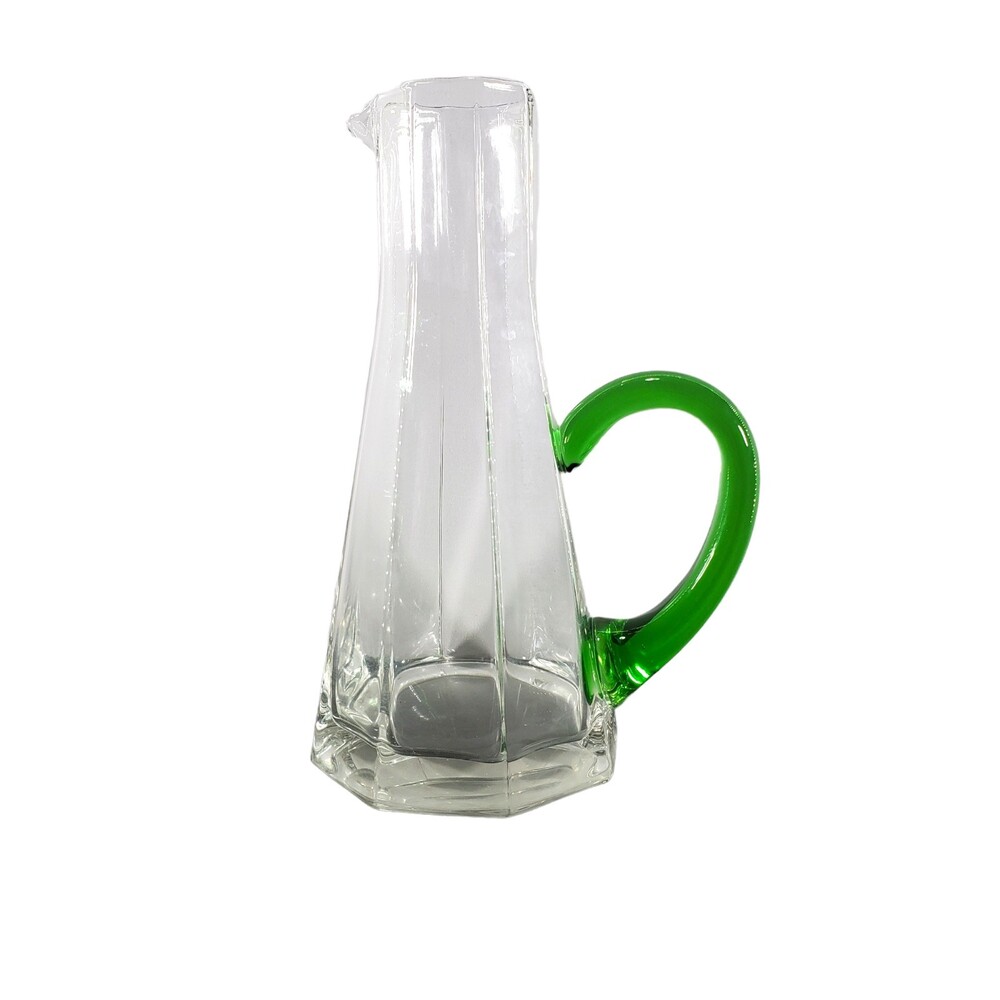 Glass Pitcher Octagon Beaker Claret Carafe Barware Green Handle MCM Peridot Jug